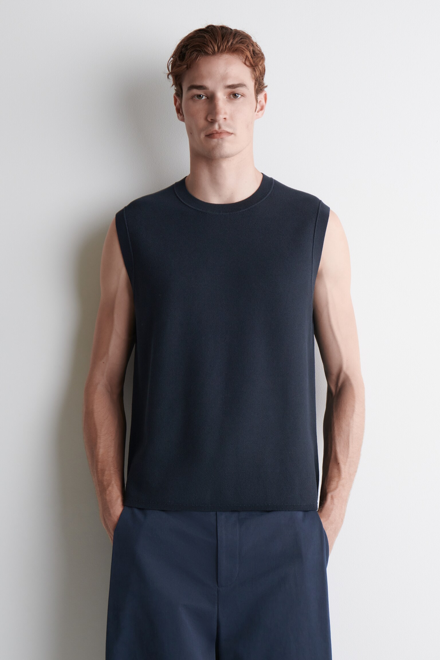 HONEYCOMB-KNIT TANK TOP - NAVY