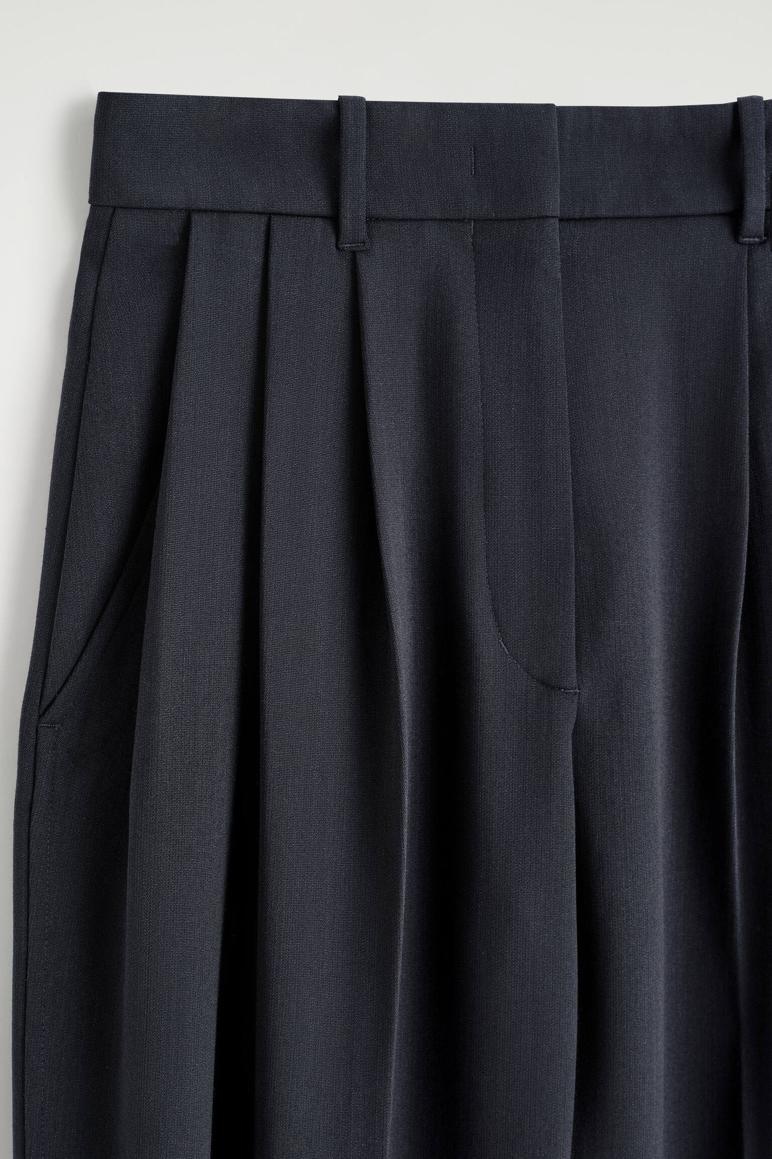 PANTALON TULIPE À PLIS EN LAINE MÉLANGÉE - BLEU MARINE/NOIR - 3