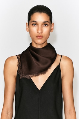 LACE-TRIMMED SATIN HEADSCARF — BROWN 1