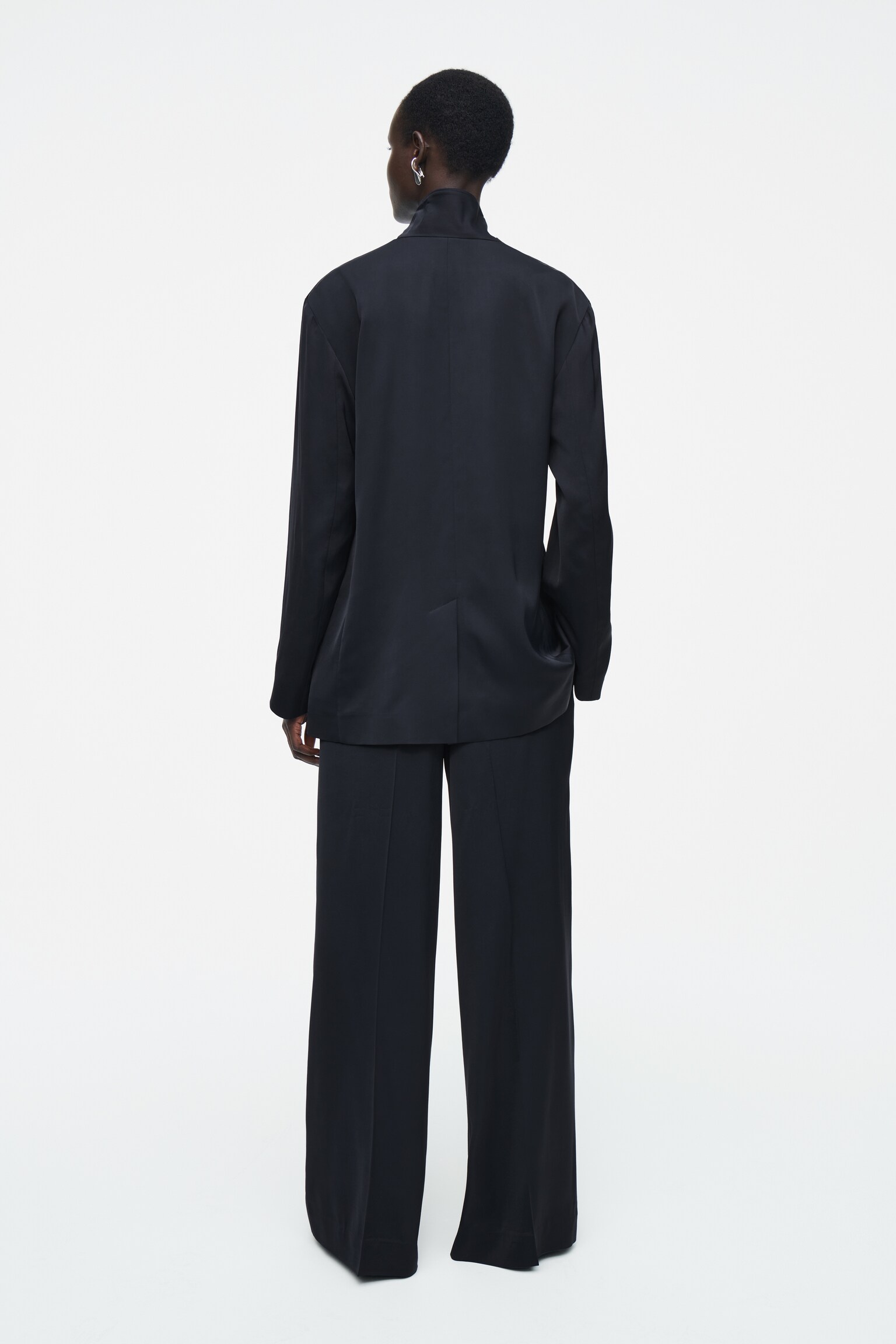 TAILORED SATIN WIDE-LEG TROUSERS - NAVY - 7