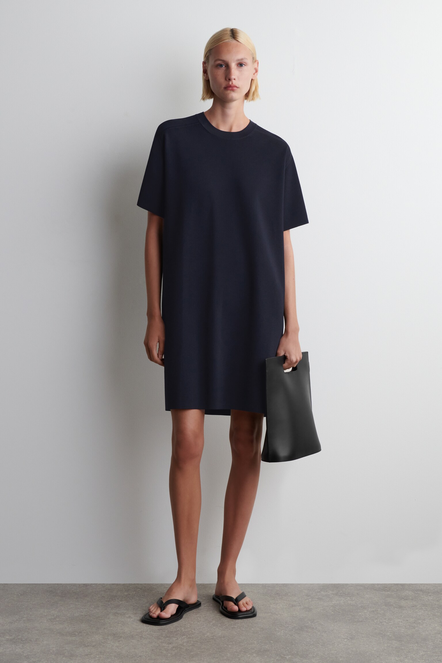 VESTIDO-CAMISETA DE PUNTO - AZUL MARINO/ROJO/RAYAS