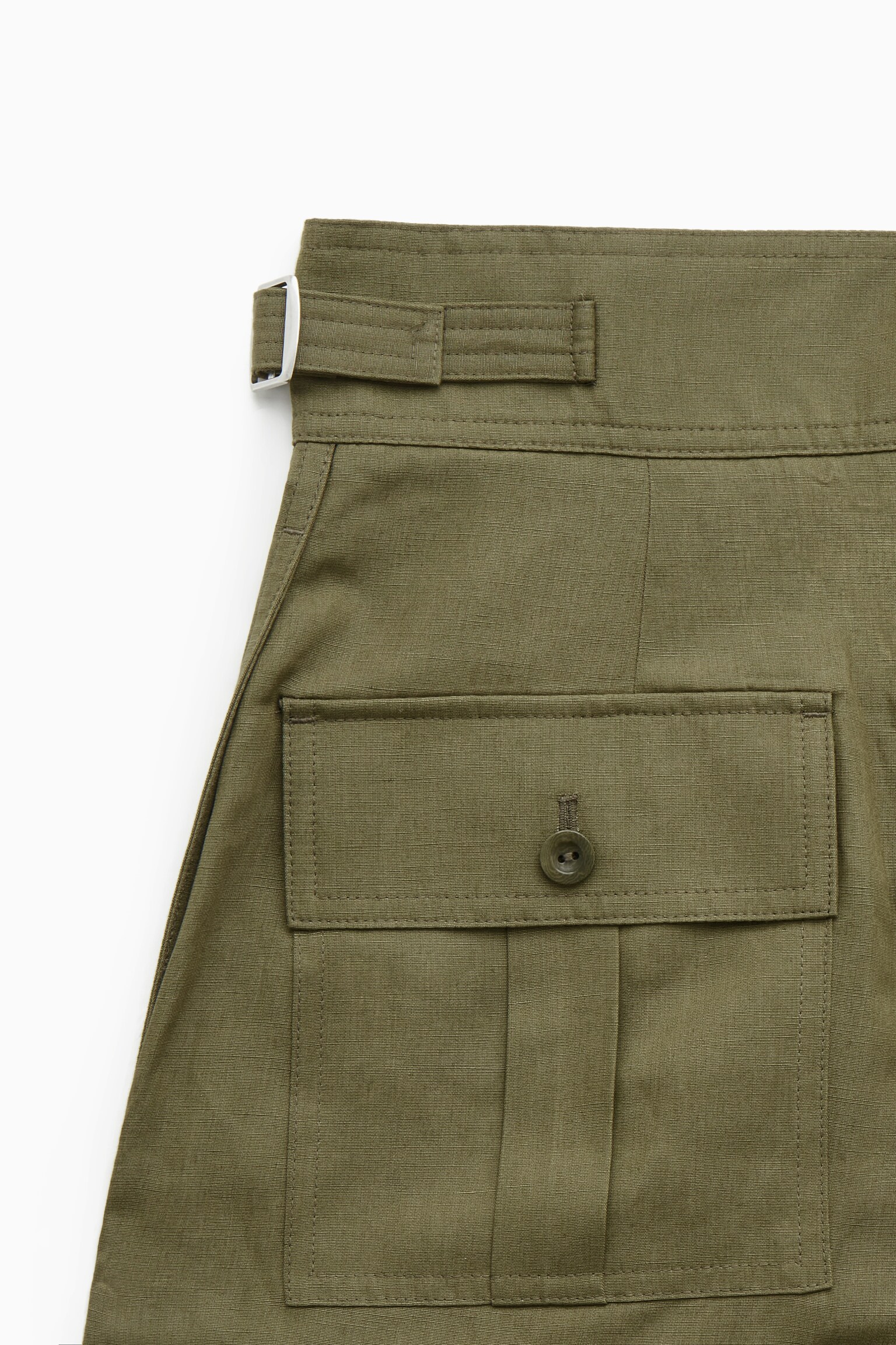 PLEATED LINEN-BLEND UTILITY SHORTS - KHAKI - 2