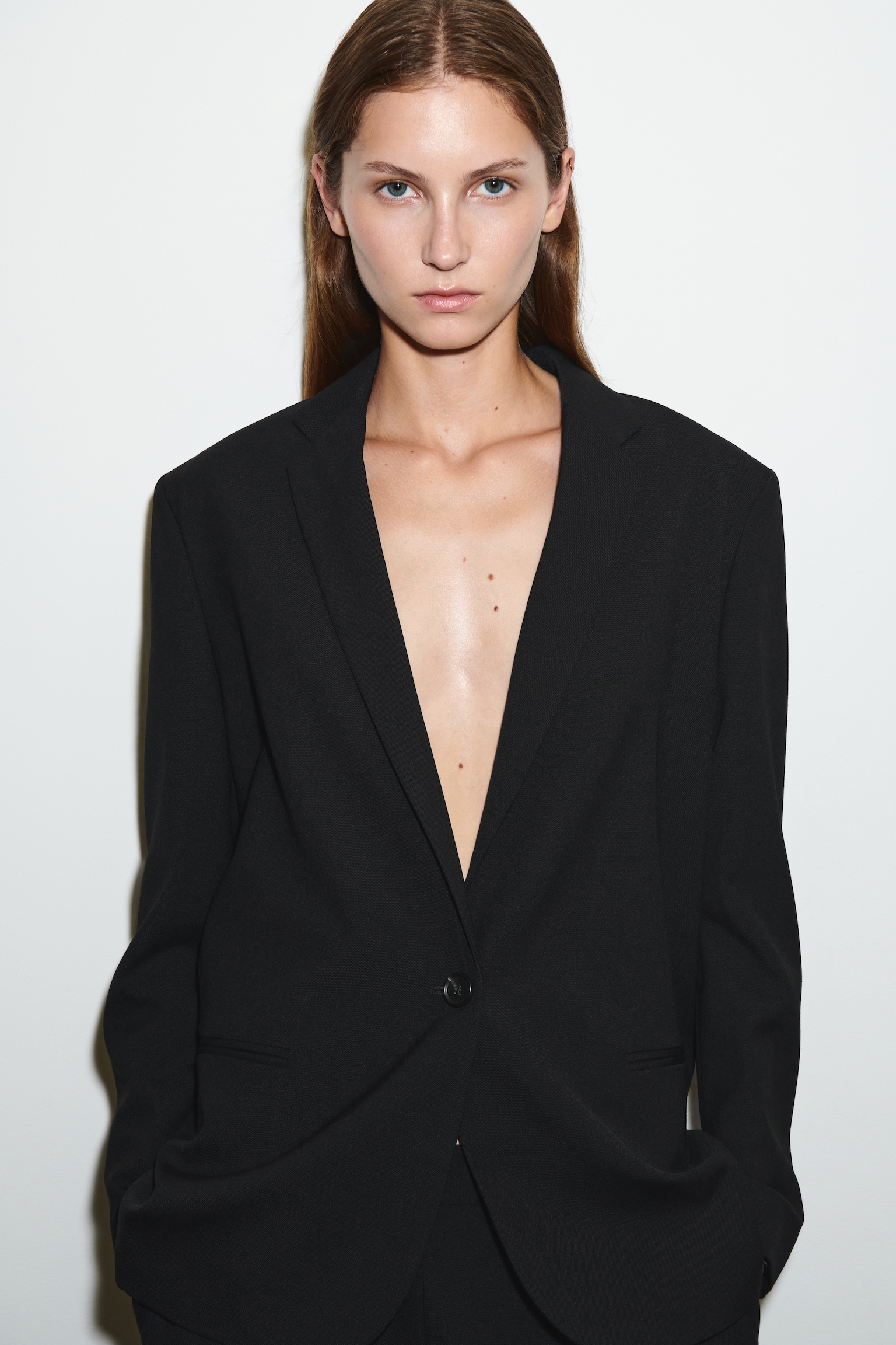 MERINO WOOL-BLEND BLAZER - BLACK/BROWN - 8