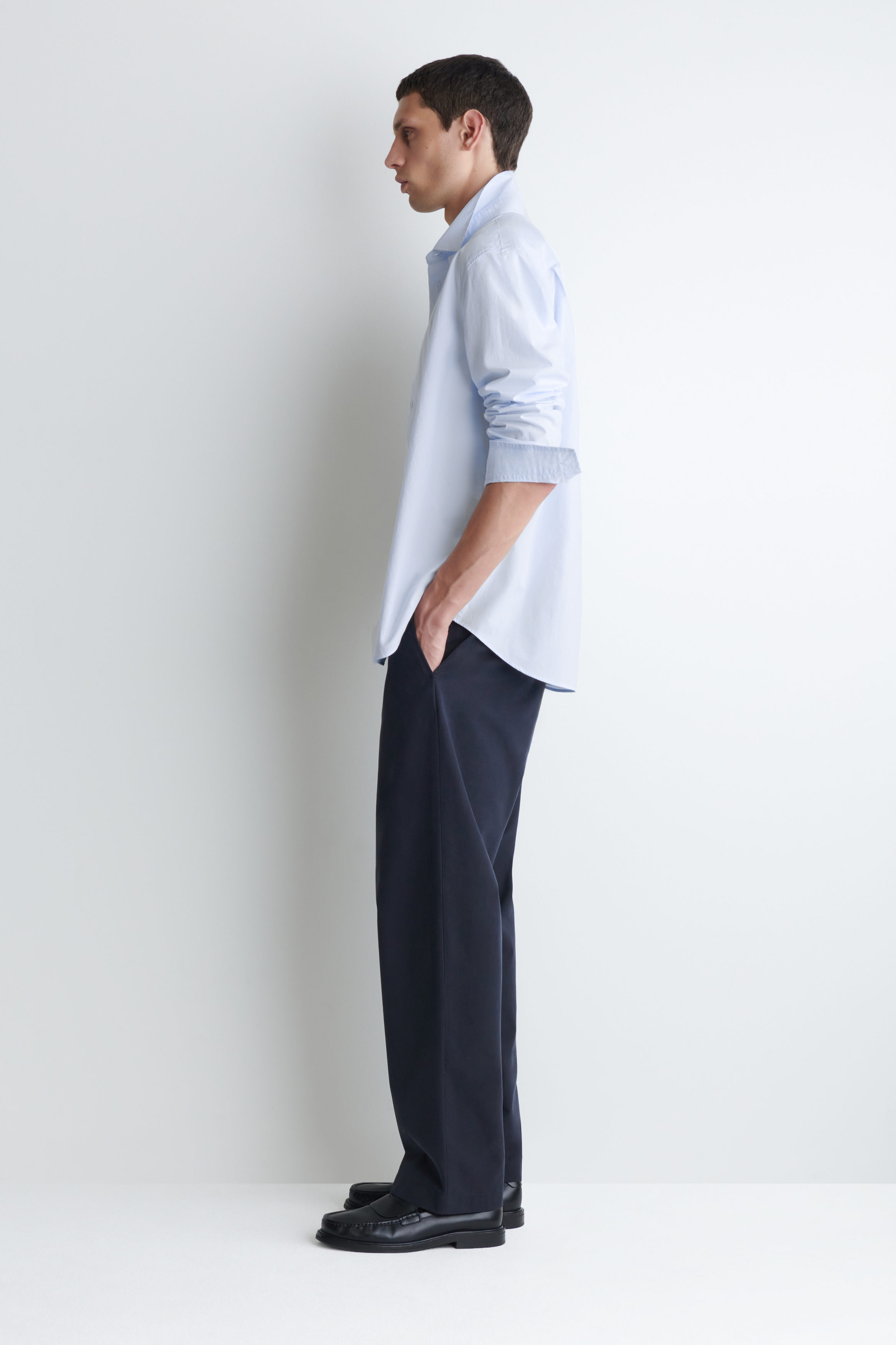 ★MUSINSA STANDARD★ Relaxed Cotton Tencel Pigment Shirt Dus dark-blue-melange-solid-cotton