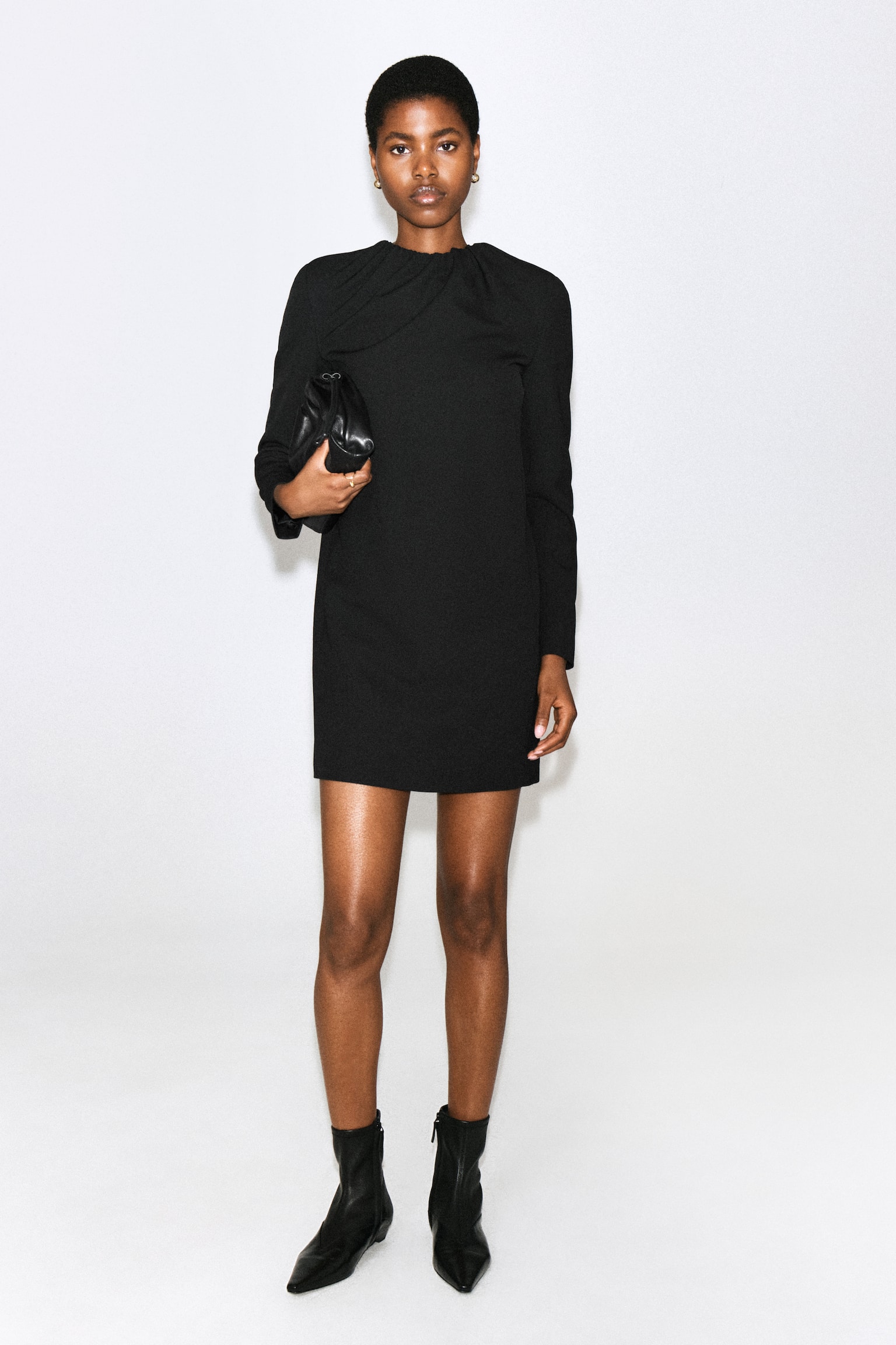 PLEATED TAILORED TWILL MINI DRESS - 1
