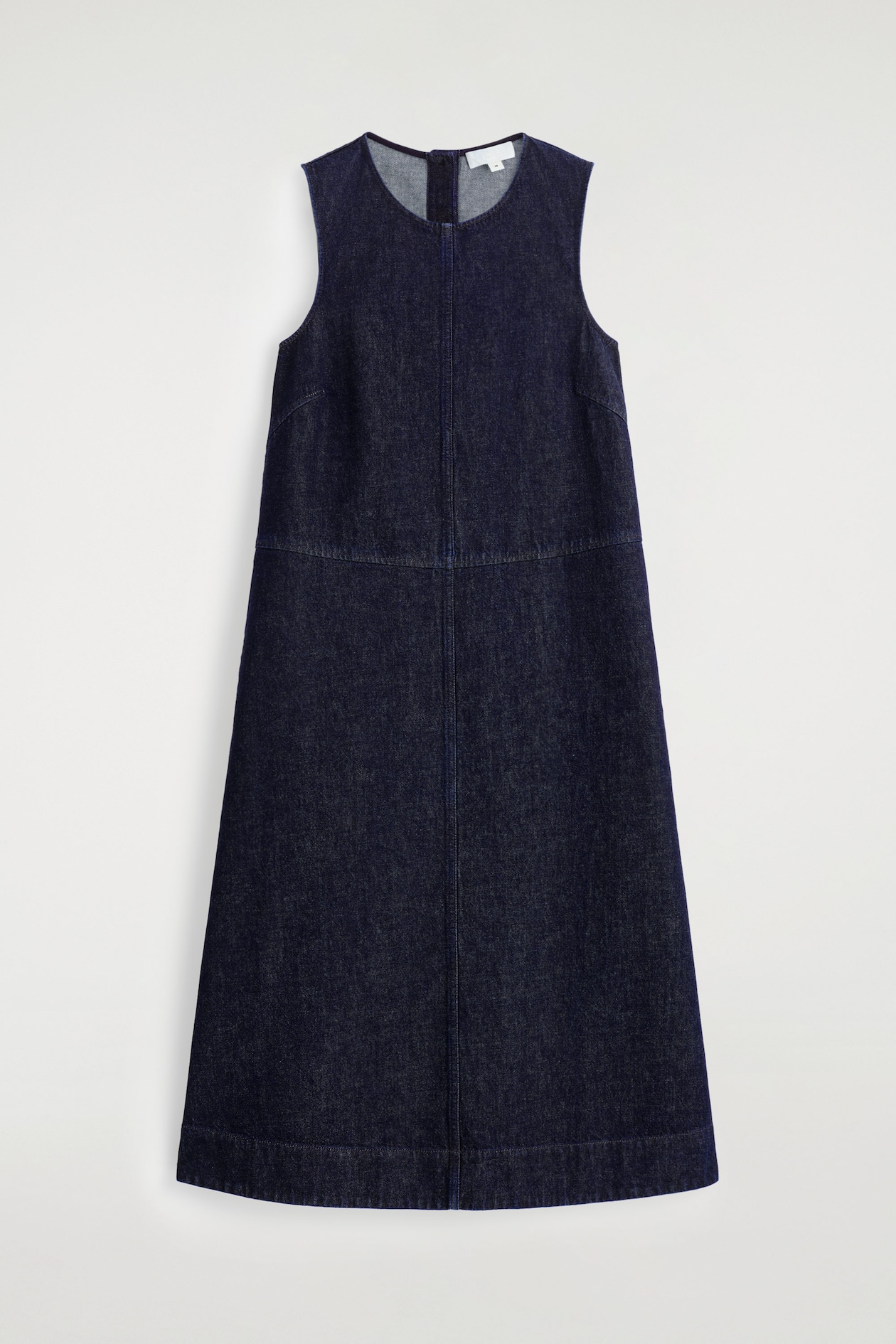 A-LINE DENIM MIDI DRESS — INDIGO