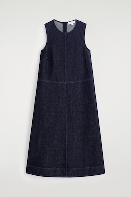A-LINE DENIM MIDI DRESS — INDIGO 7