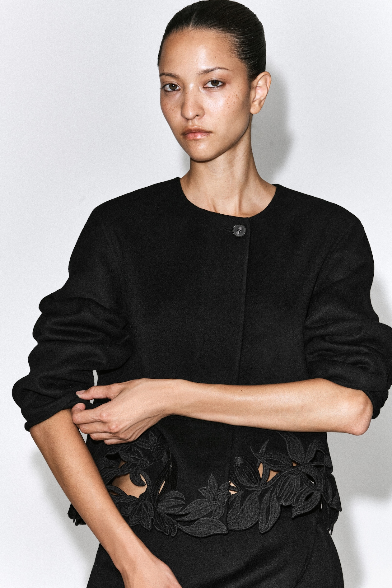 EMBROIDERED DOUBLE-FACED WOOL JACKET — CARBON