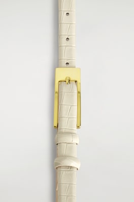 ELONGATED-BUCKLE LEATHER BELT — IVORY / CROC EFFECT 2