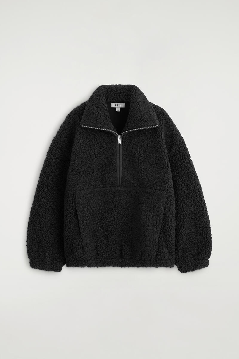 Funnel-Neck Teddy Zip-Up Sweater
