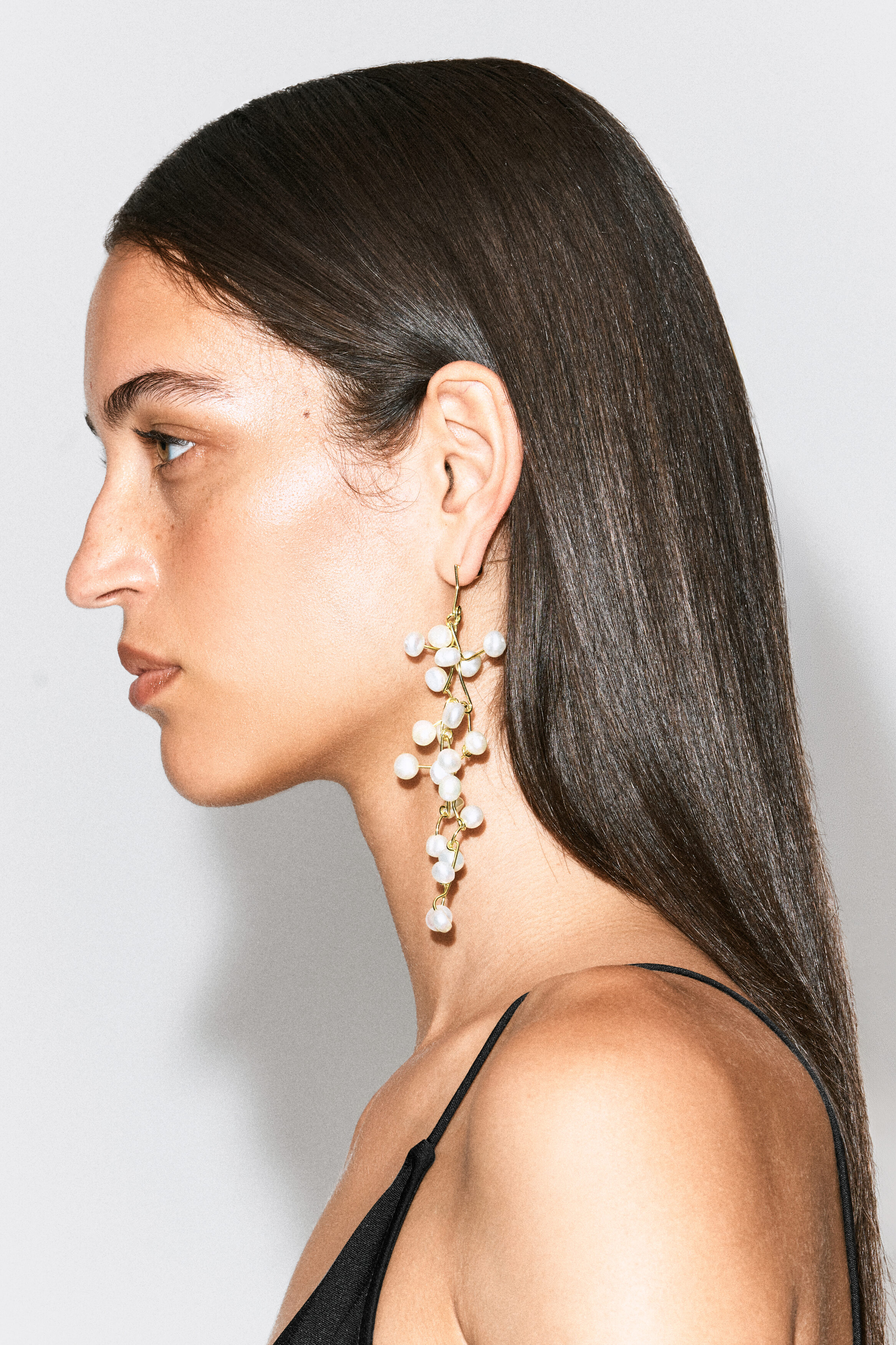 ASYMMETRIC CASCADING FRESHWATER PEARL EARRINGS - thumbnail 2