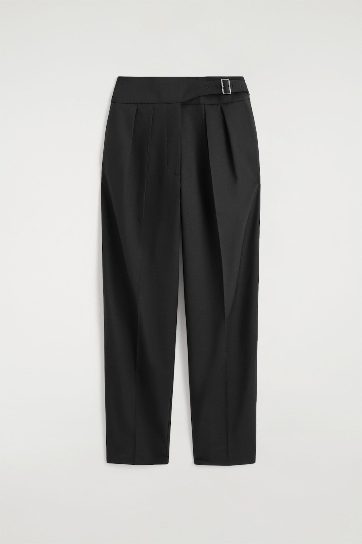 CUMMERBUND-WAIST BARREL-LEG PANTS — BLACK