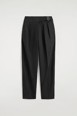 CUMMERBUND-WAIST BARREL-LEG PANTS — BLACK 9