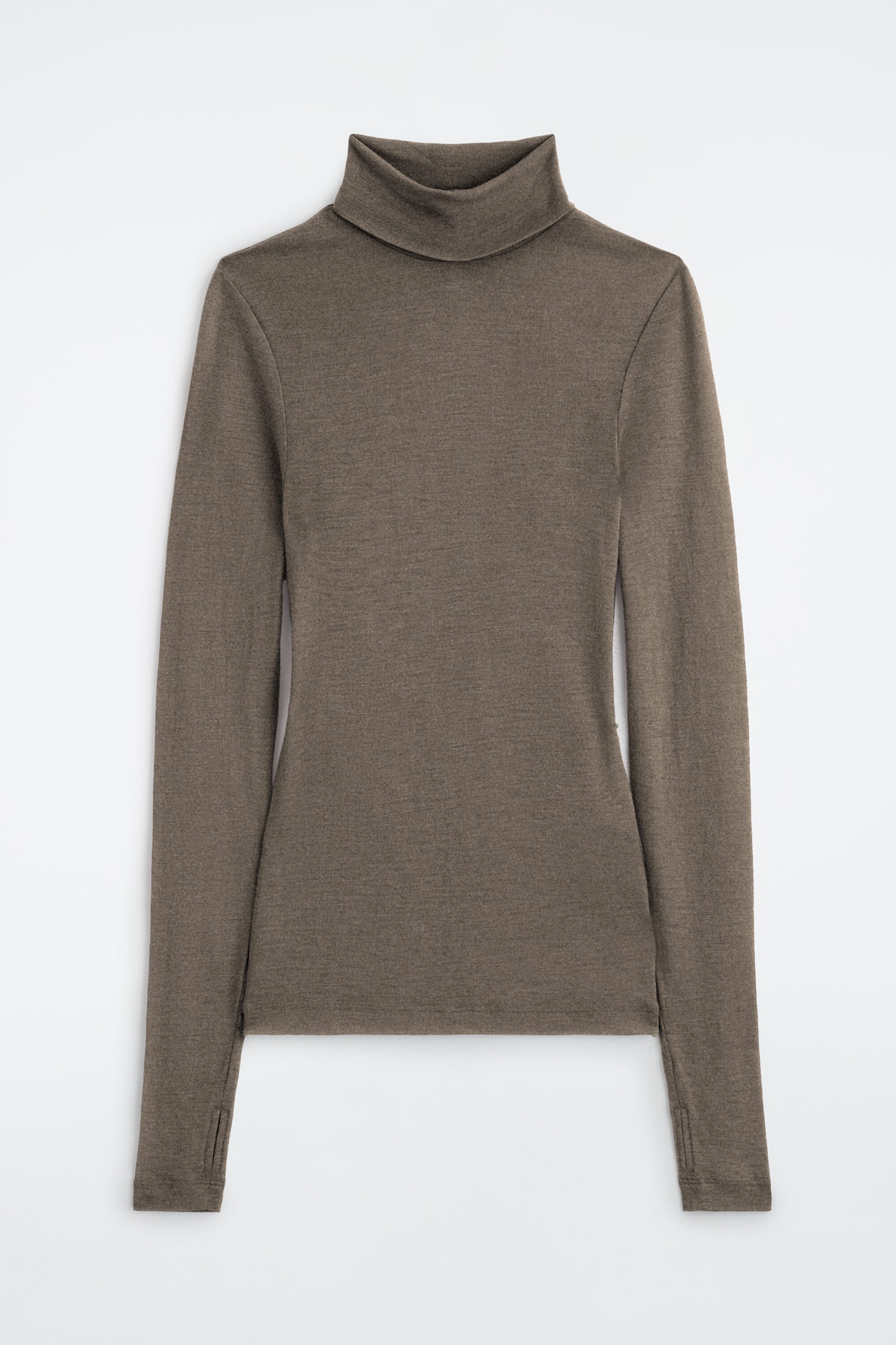 MERINO WOOL TURTLENECK TOP — DARK BEIGE