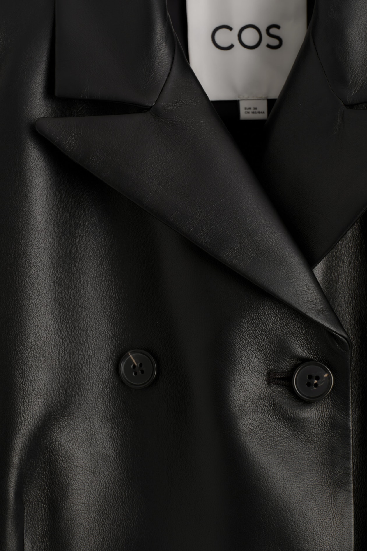 LEATHER DOUBLE-BREASTED BLAZER — BLACK