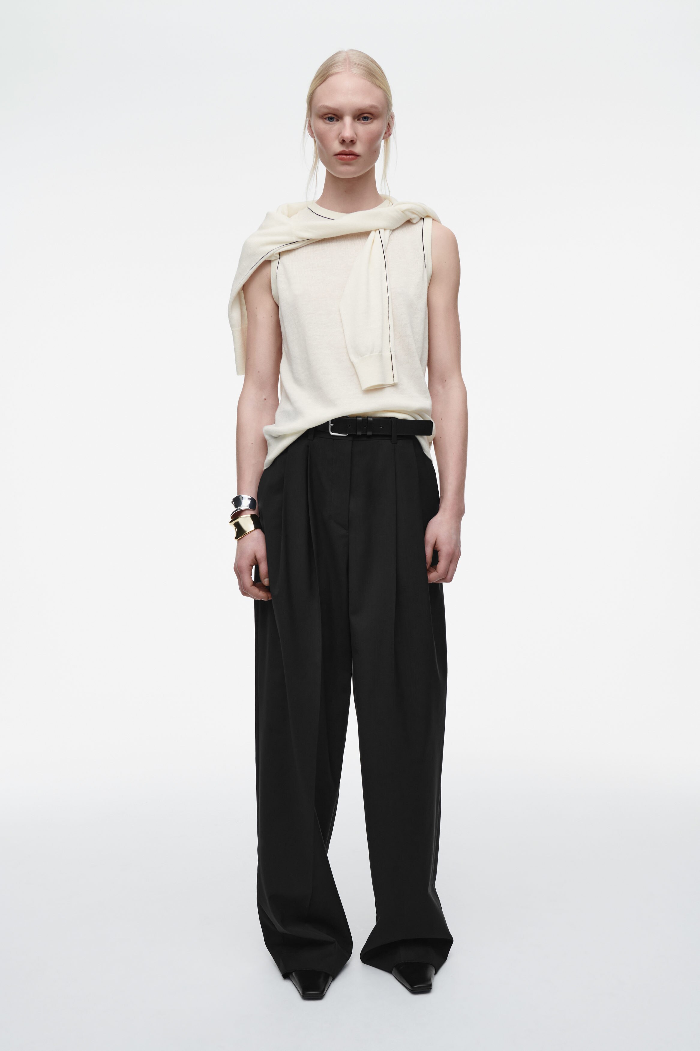 MERINO WOOL-LINEN BLEND TANK TOP - OFF-WHITE | COS