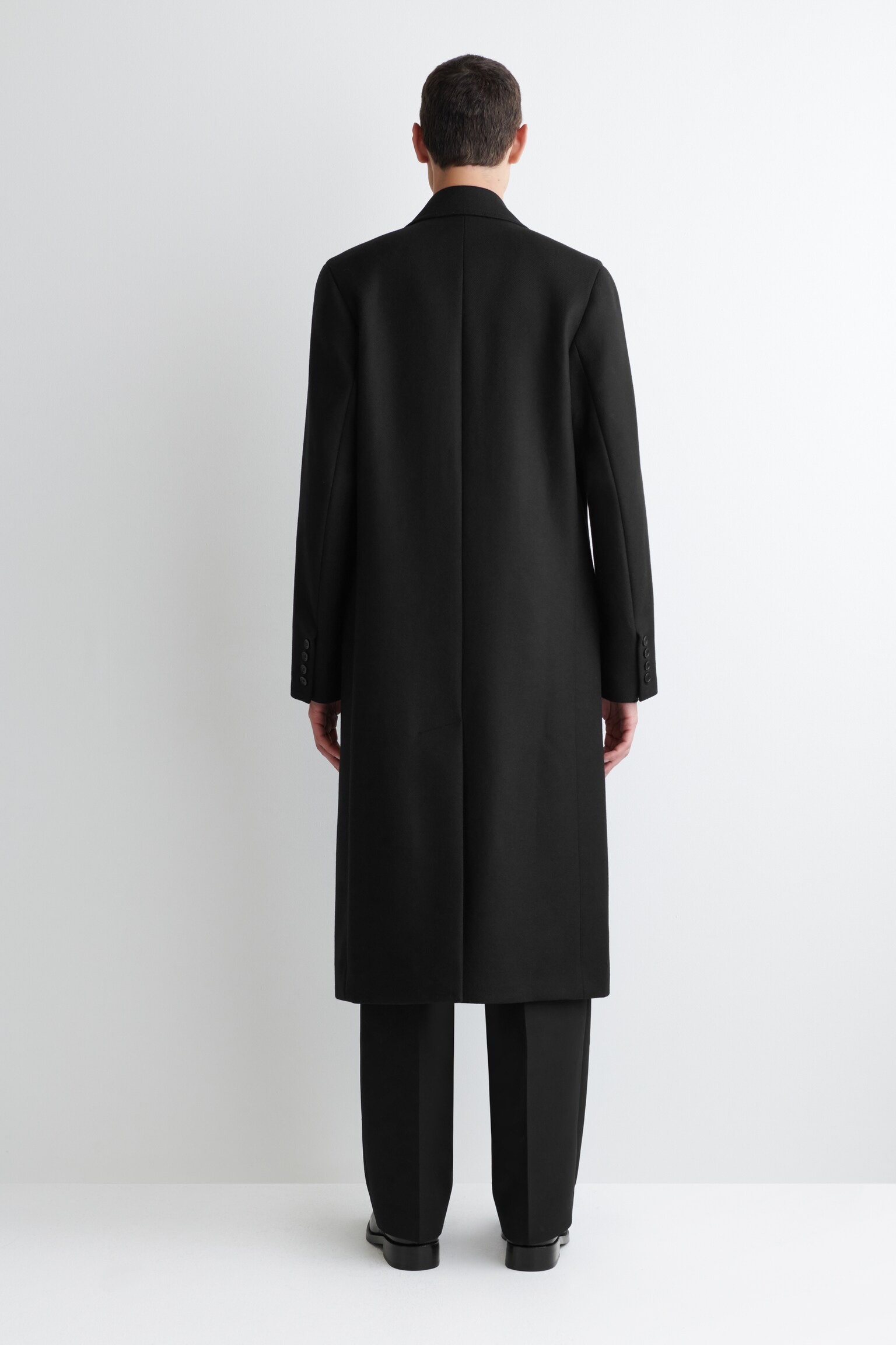 DOUBLE-BREASTED WOOL COAT - BLACK - 5