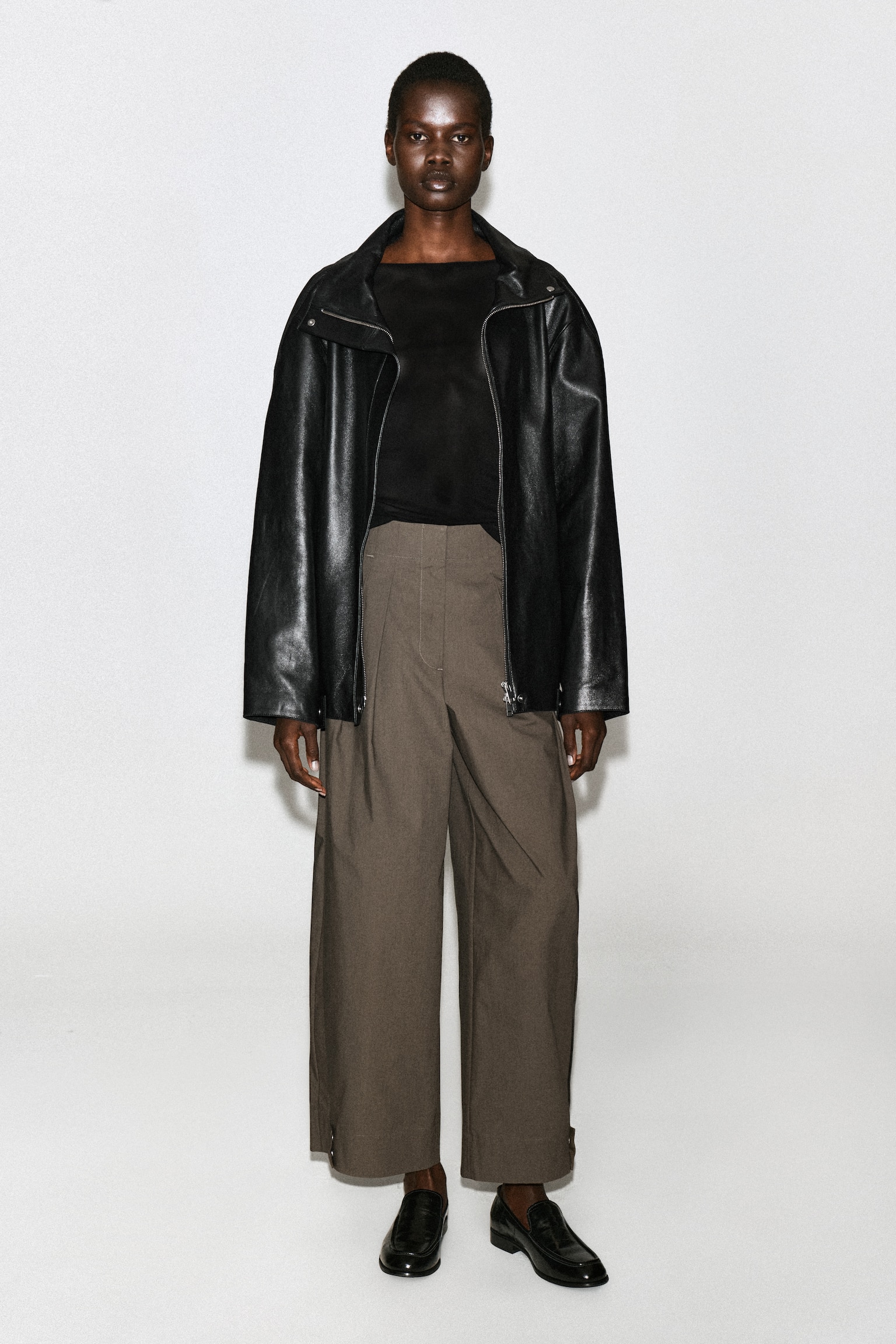 PLEATED COTTON TAPERED UTILITY TROUSERS - 1