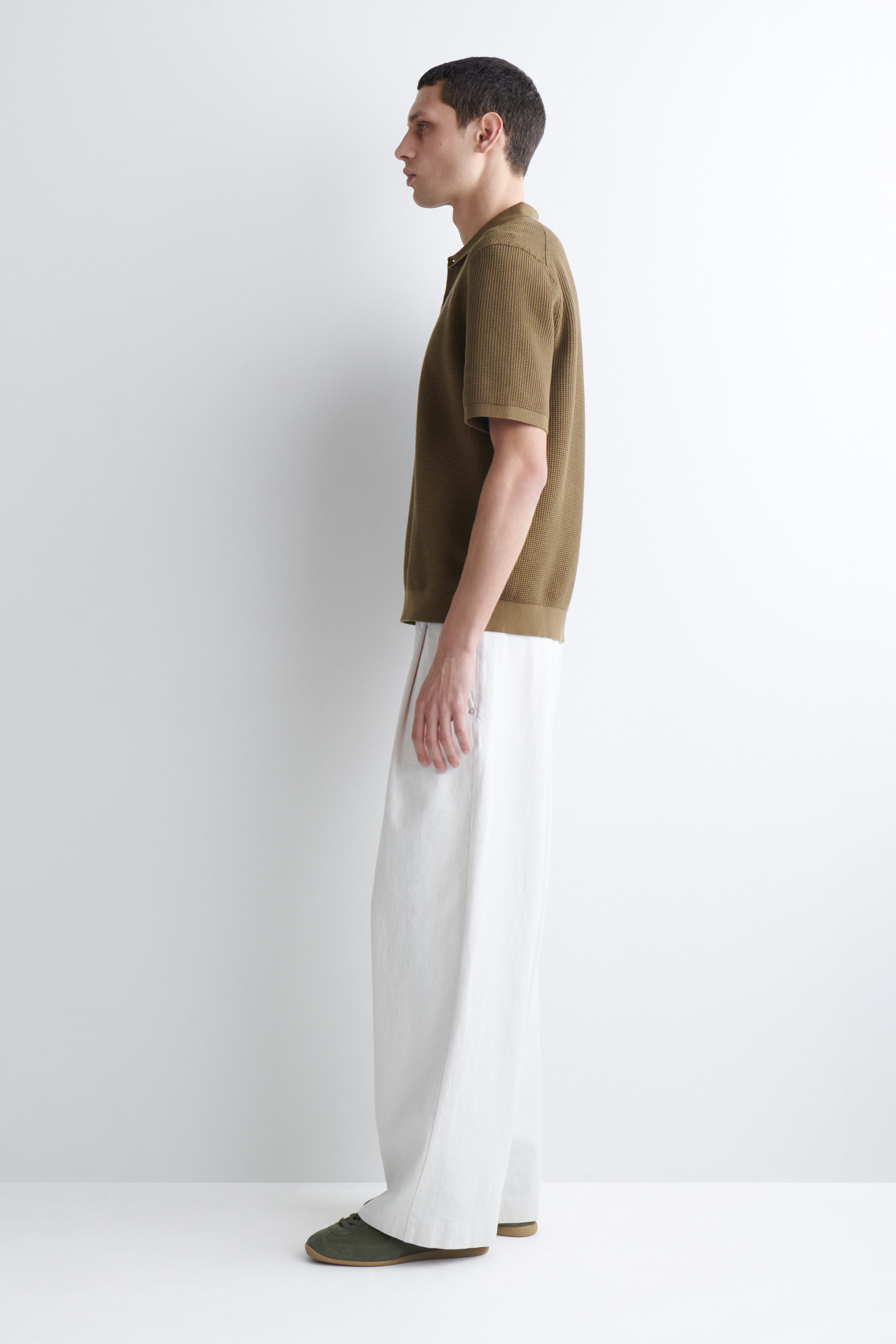 WAFFLE-KNIT COTTON POLO SHIRT - DARK BEIGE | COS US