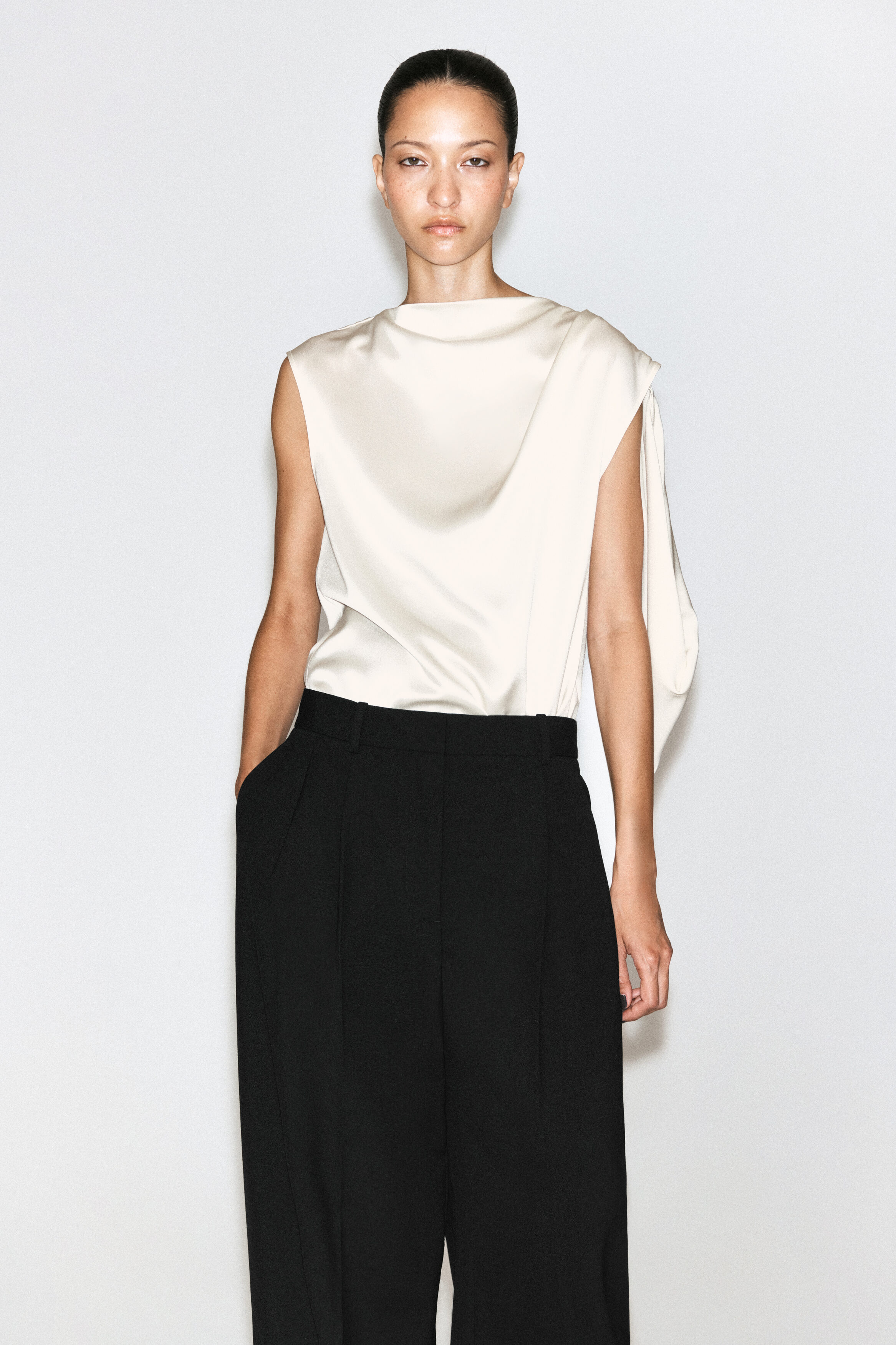 ASYMMETRIC DRAPED MATTE-SATIN TOP - OYSTER | COS US