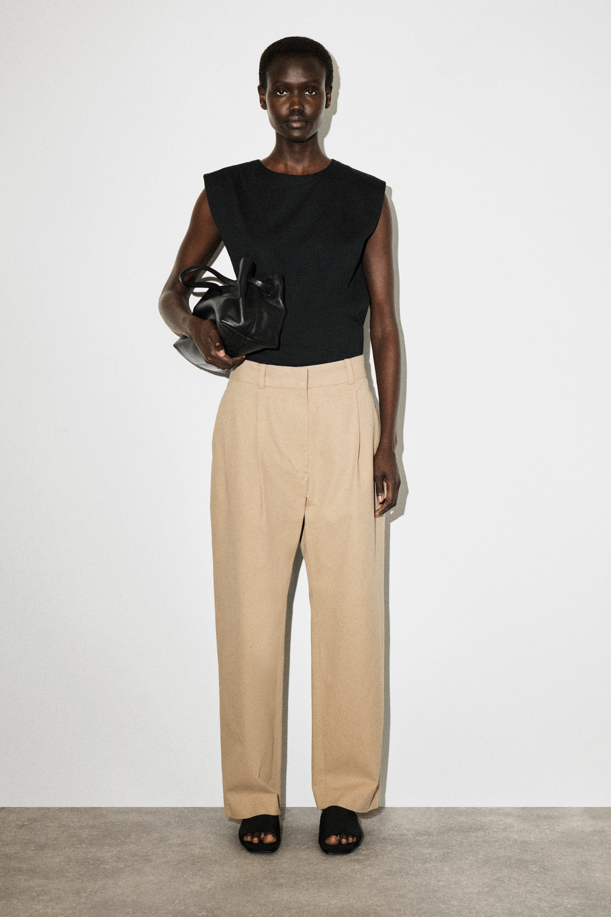 COTTON-TWILL TAPERED TROUSERS — BEIGE