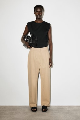 COTTON-TWILL TAPERED TROUSERS — BEIGE 1