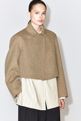 OVERSIZED CROPPED DOUBLE-FACED WOOL JACKET — BEIGE 2