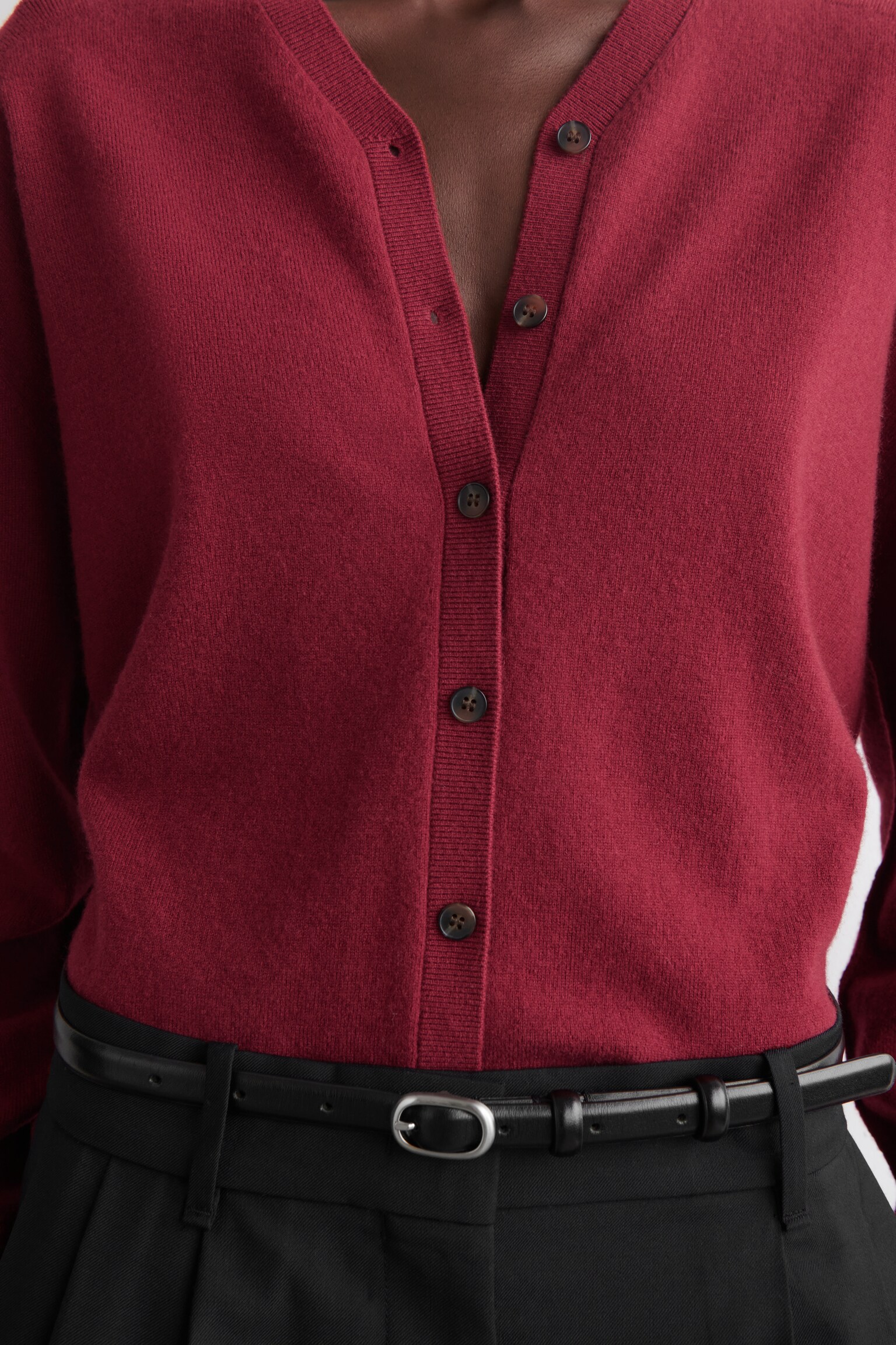 CÁRDIGAN CON CUELLO DE PICO DE LANA MERINO - ROJO/MARRÓN OSCURO/BEIGE JASPEADO - 7