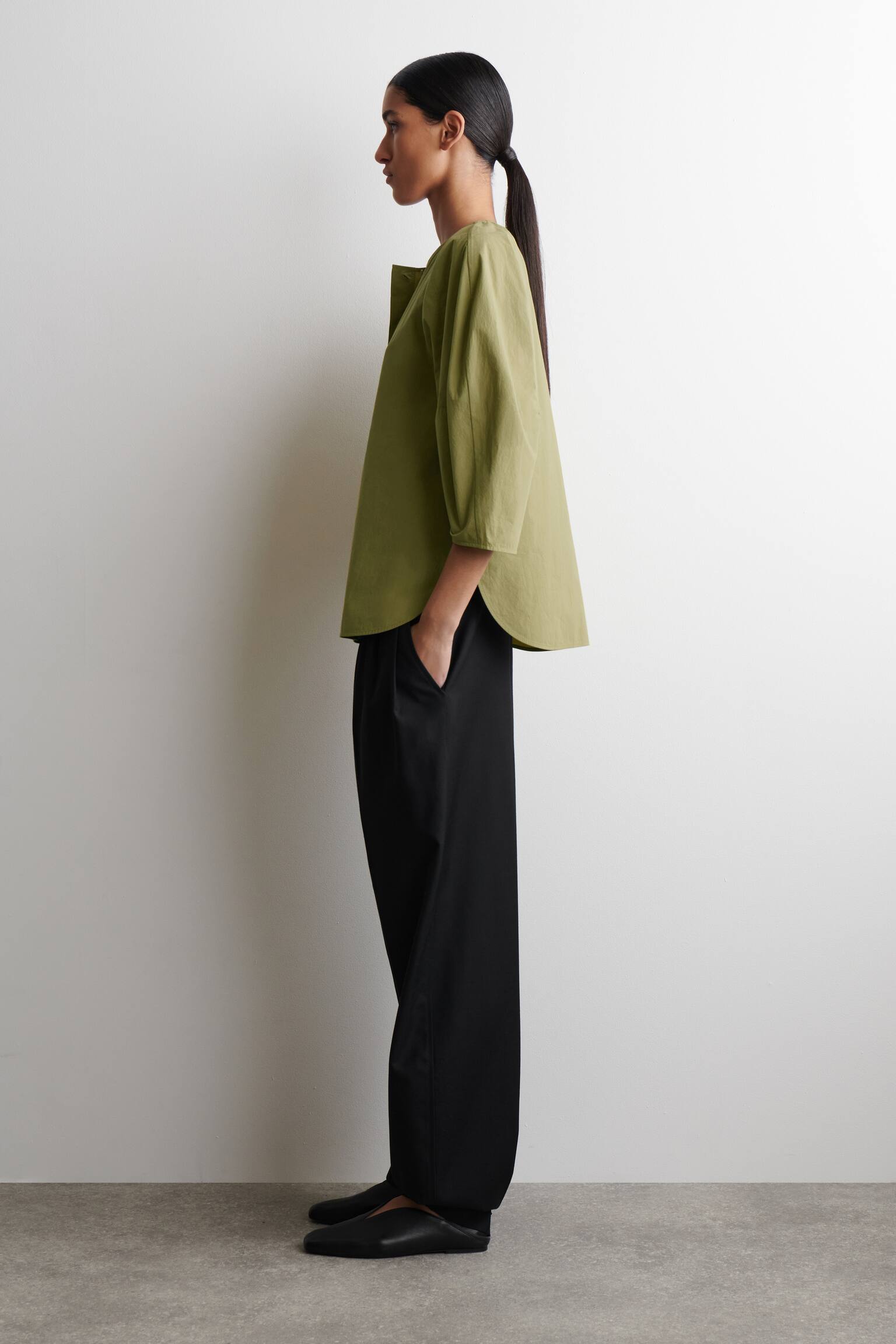 BLUSA SCULTOREA IN POPELINE DI COTONE PIMA - VERDE/BIANCO/NERO - 6