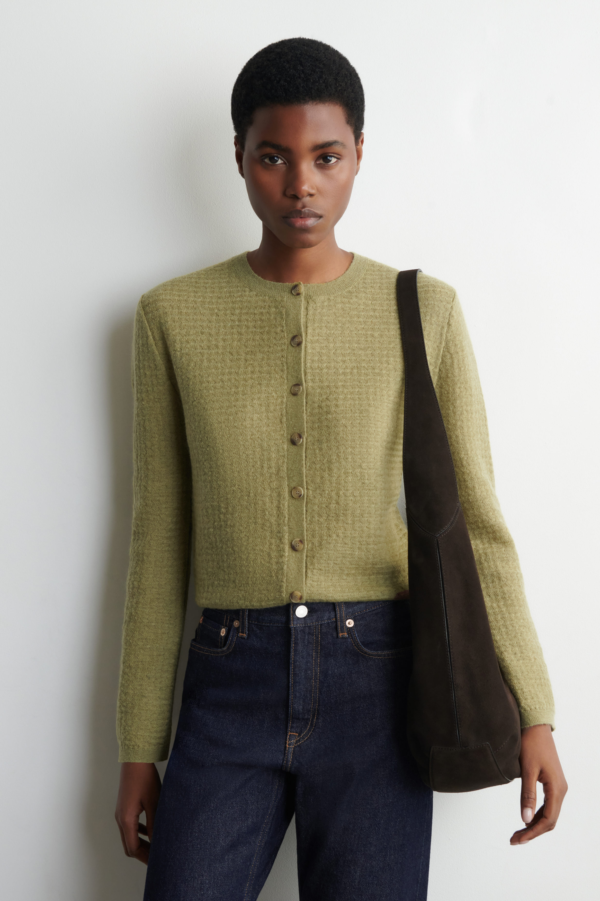 ZIGZAG-KNIT MOHAIR-BLEND CARDIGAN - GREEN | COS US