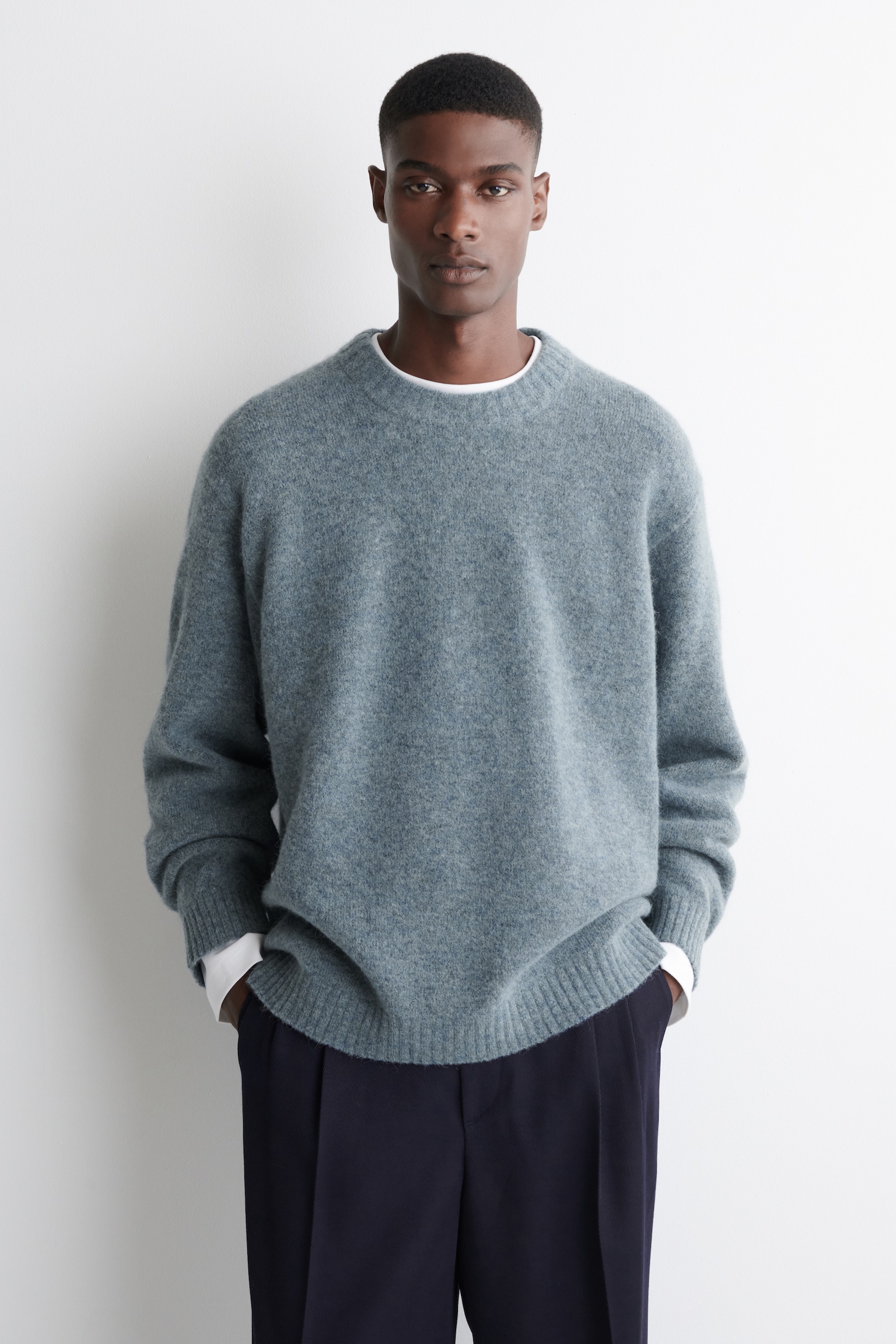 OVERSIZED ALPACA-BLEND CREW-NECK JUMPER - BLUE MÉLANGE/ΤΑΟΥΠ ΜΕΛΑΝΖ