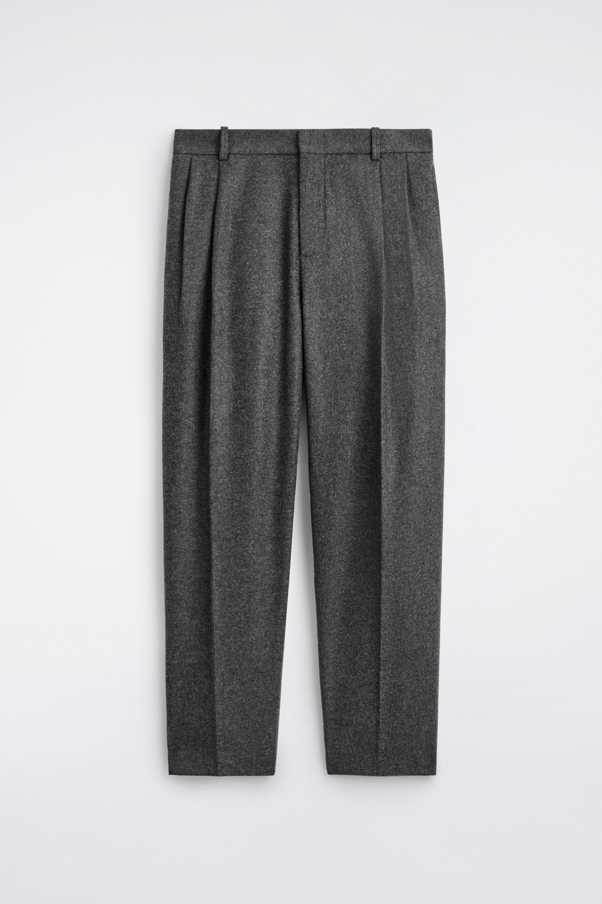 PLEATED WOOL RELAXED-FIT STRAIGHT-LEG TROUSERS - CHARCOAL MÉLANGE