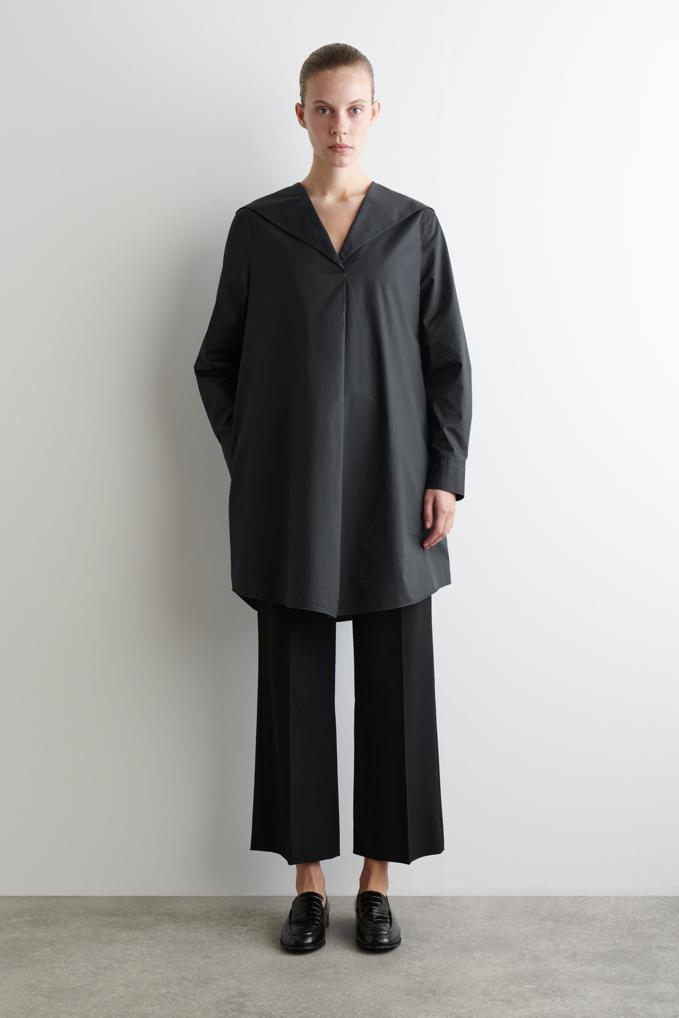 SAILOR-COLLAR COTTON MINI DRESS - WASHED BLACK | COS