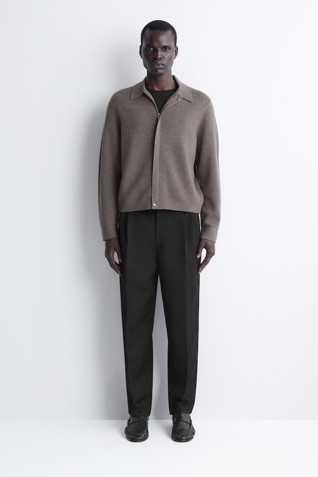 MERINO WOOL KNITTED JACKET — BROWN MÉLANGE