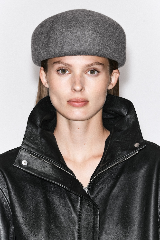 SCULPTED WOOL BERET — GRAY MÉLANGE