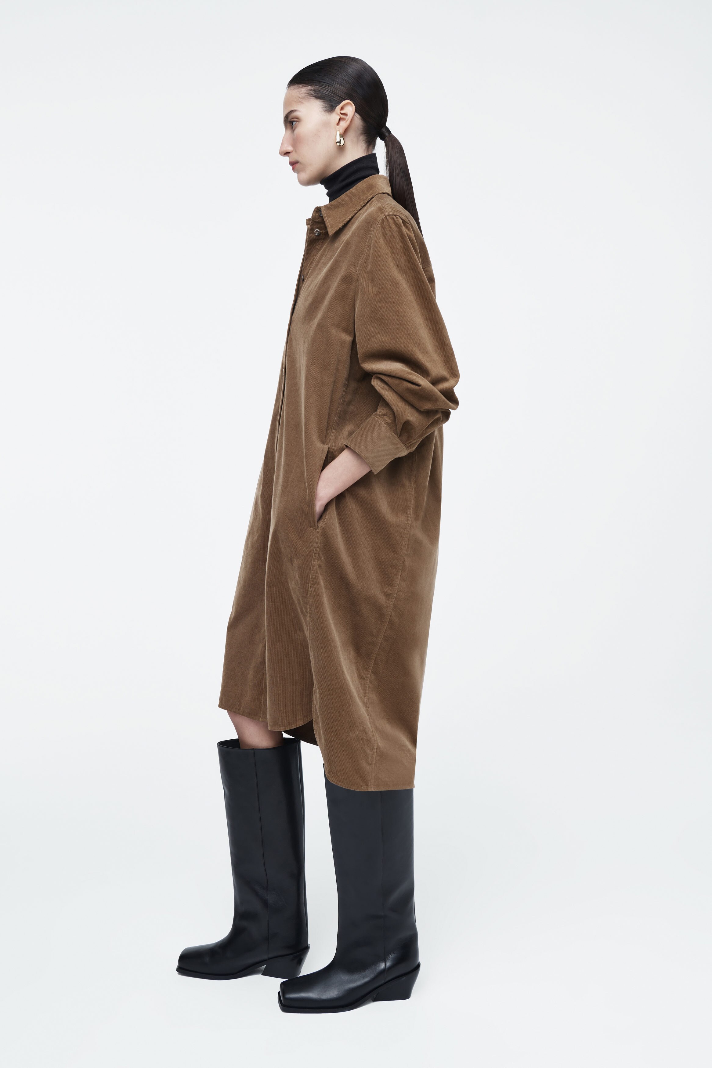 CORDUROY MIDI SHIRT DRESS - AUBURN | COS