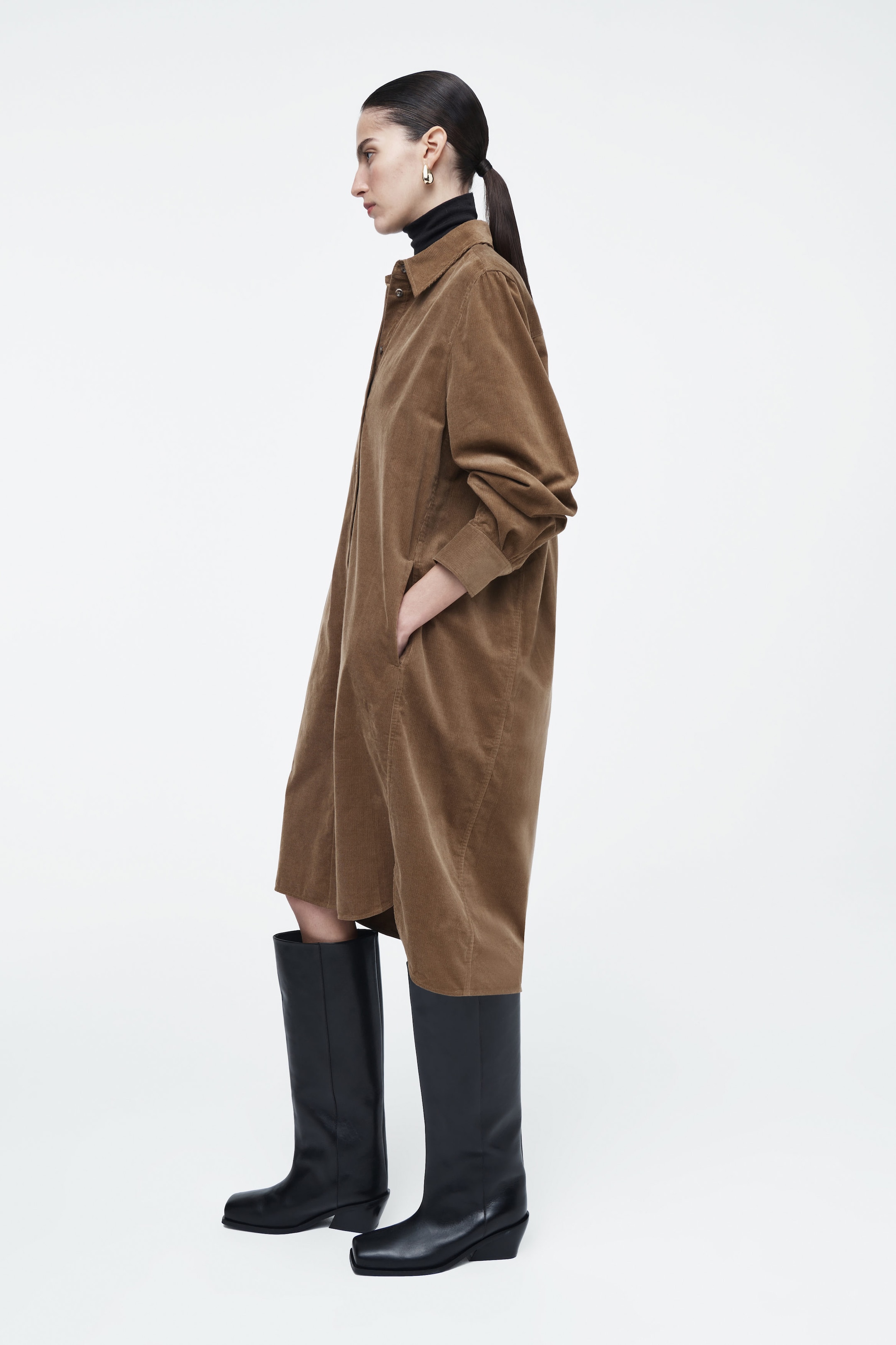 CORDUROY MIDI SHIRT DRESS