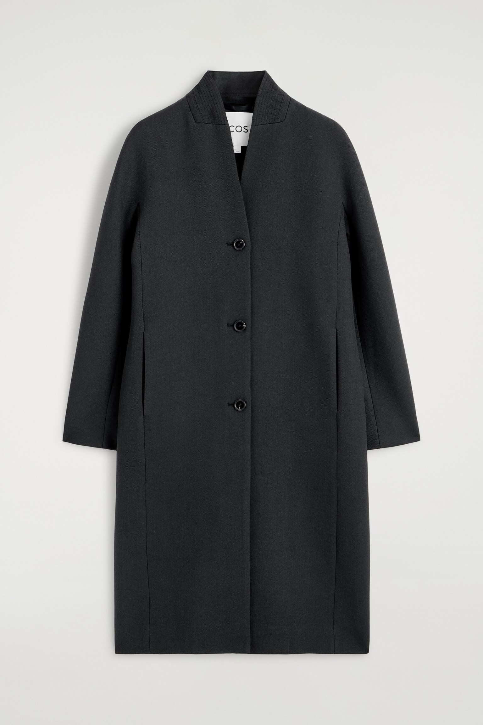 COLLARLESS WOOL-TWILL COAT - DARK GREY - 2