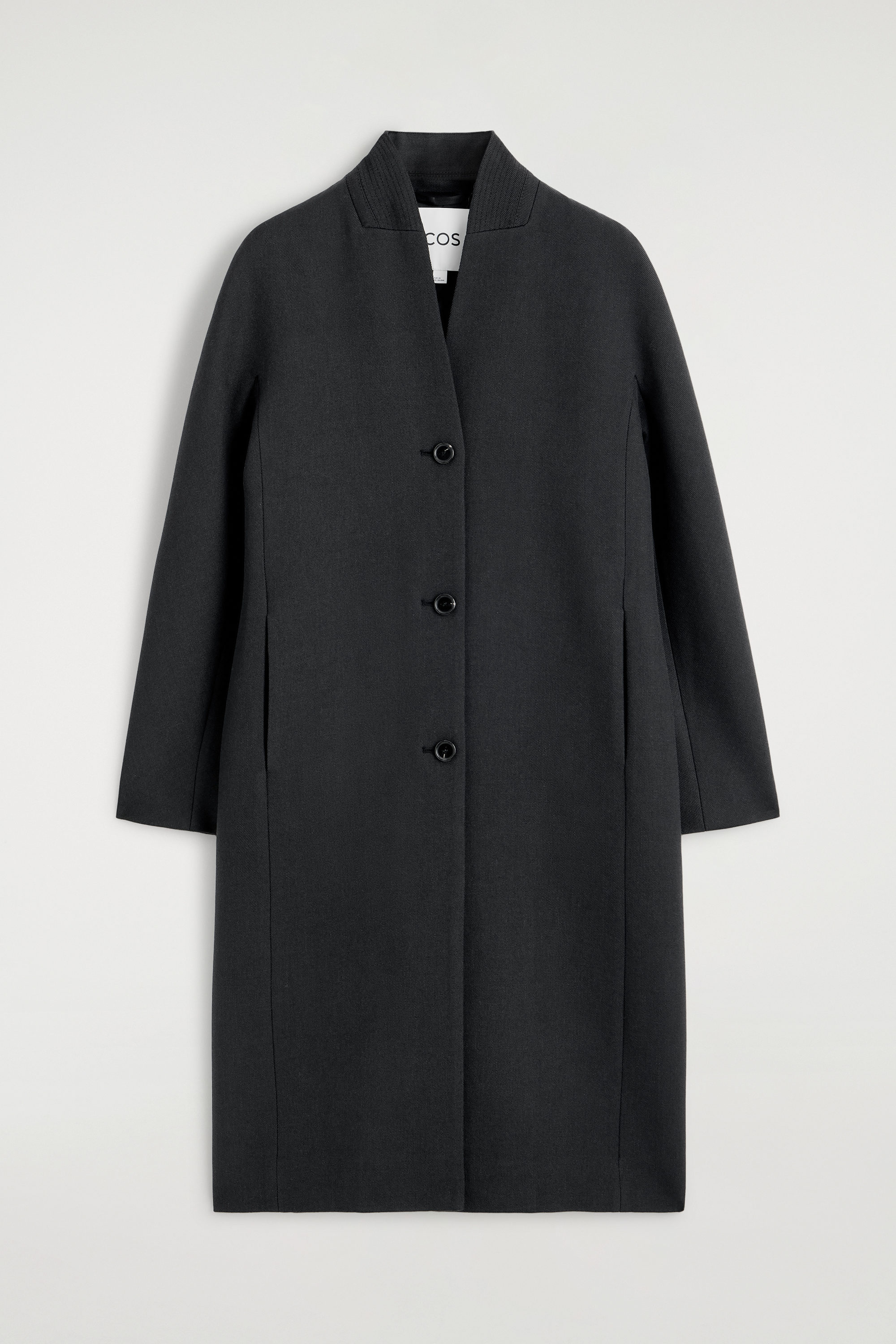 Collarless Wool-twill Coat