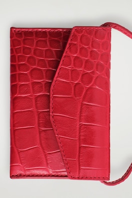 CROC-EFFECT LEATHER CARDHOLDER — RED / CROC EFFECT 3