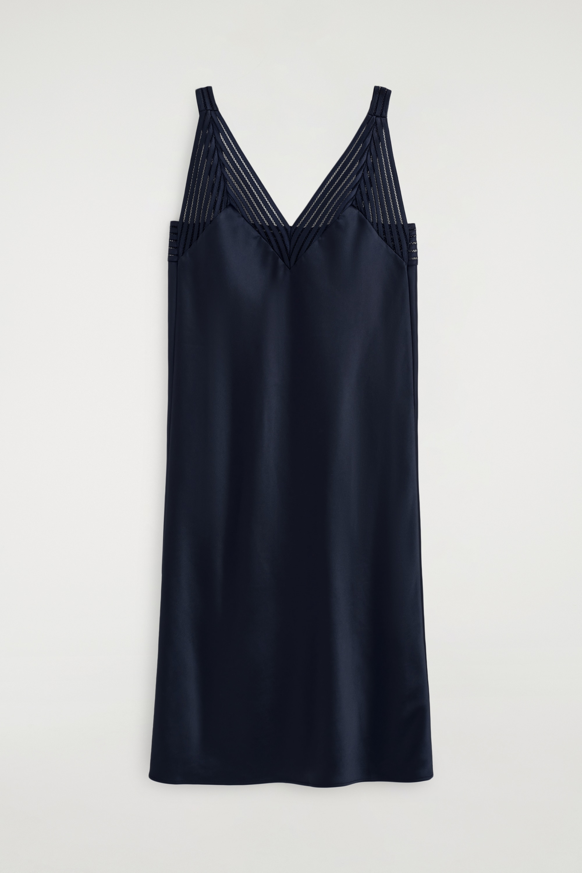 SLIPDRESS AUS SATIN MIT LOCHMUSTER - NAVYBLAU/BRAUN