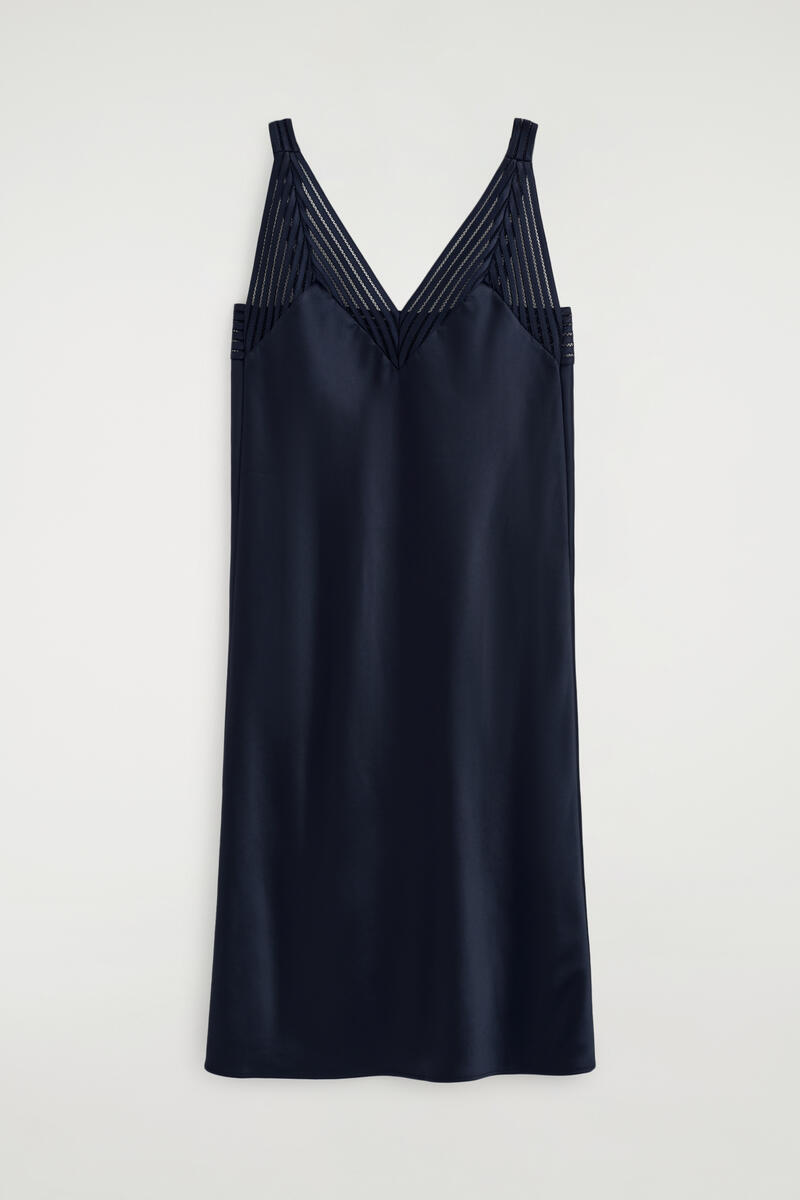 Open-Stitch Satin Slip Dress