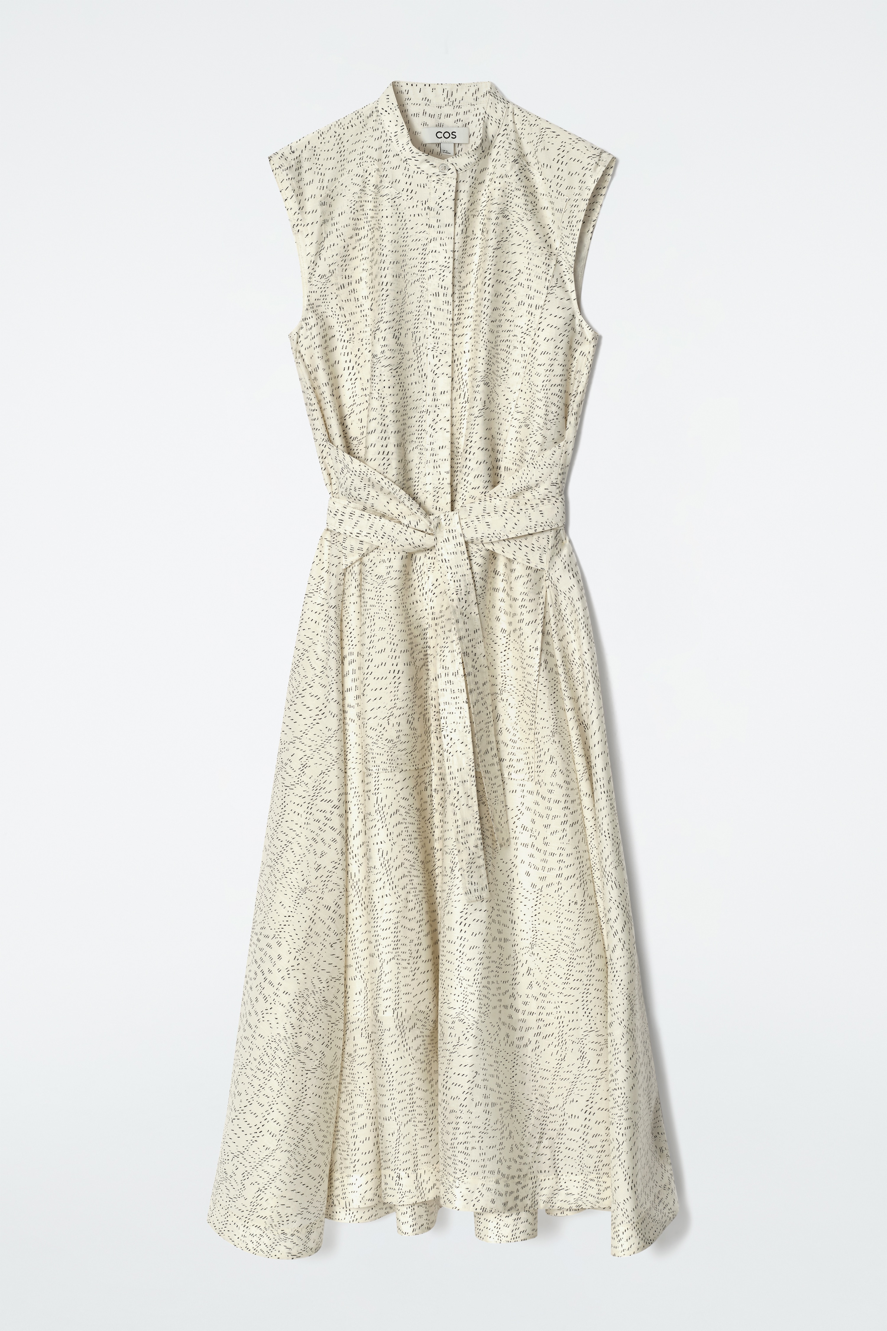 VESTIDO FLUIDO ESTAMPADO CON LAZADA - CHAMPAGNE / ESTAMPADO