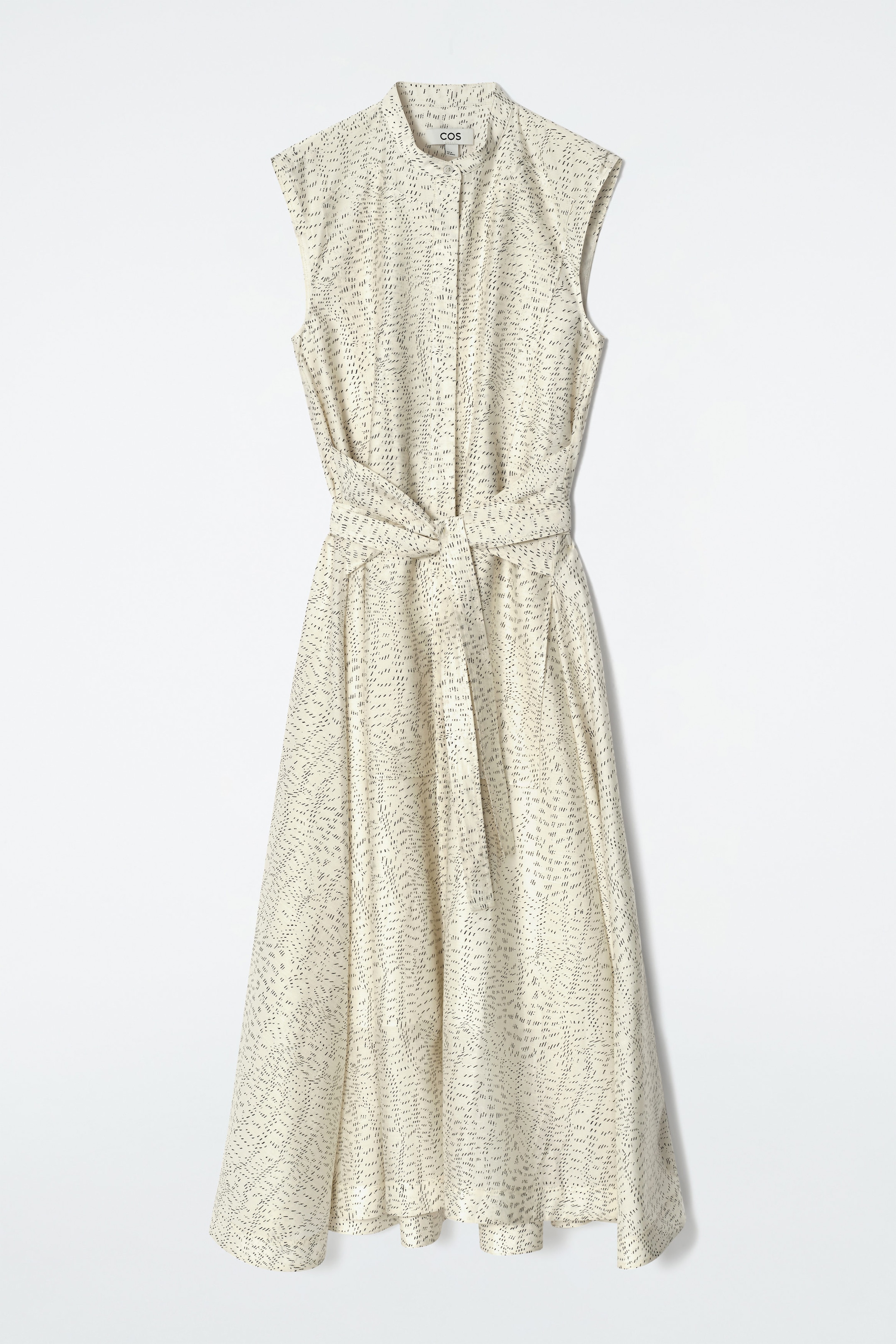 PRINTED FLUID TIE-WAIST MIDI DRESS