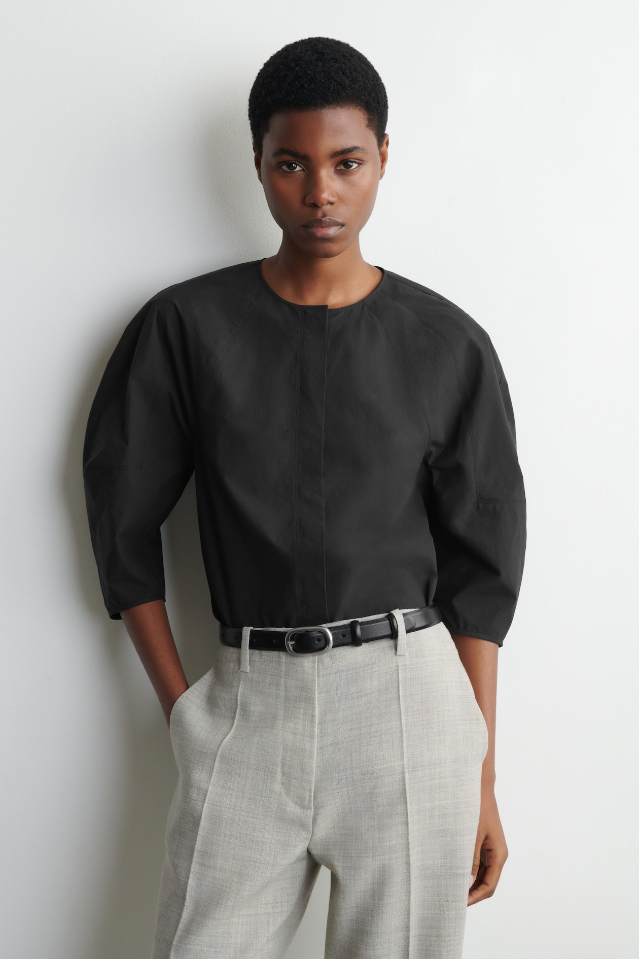 SCULPTURAL PIMA COTTON-POPLIN BLOUSE