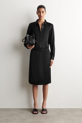 BUTTON-DOWN COLLAR SATIN SHIRT — BLACK 2