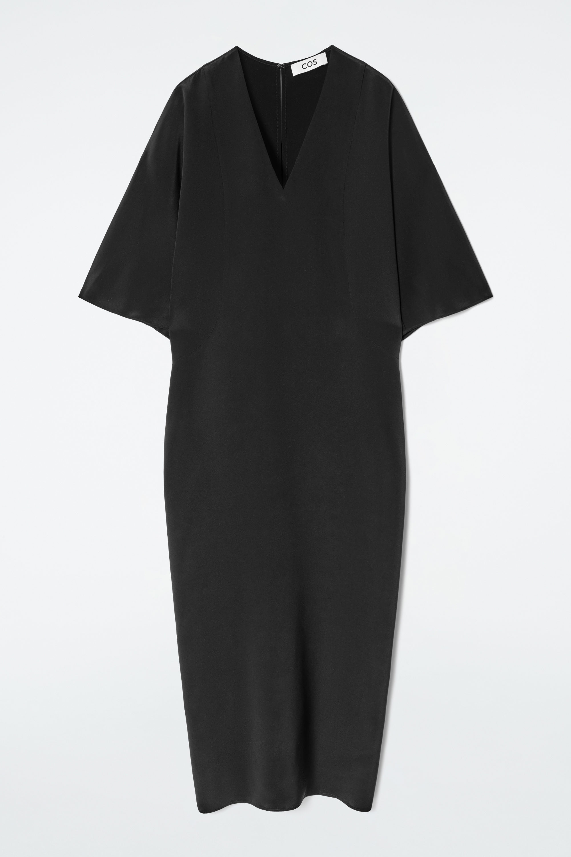 cos long silk dress COS Women's Draped Silk Maxi Dress in Black | Silk/Stone