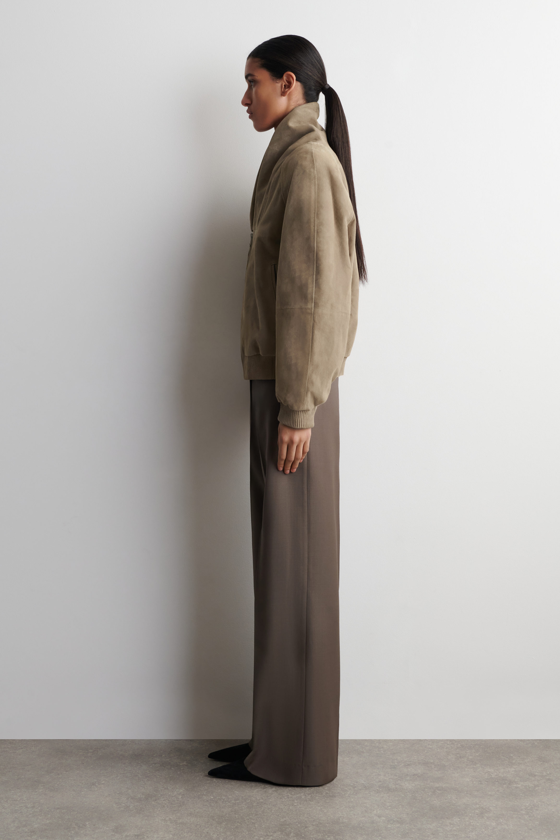 Shawl-Collar Suede Bomber Jacket