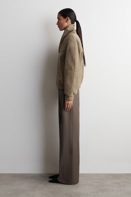 SHAWL-COLLAR SUEDE BOMBER JACKET — BEIGE 3
