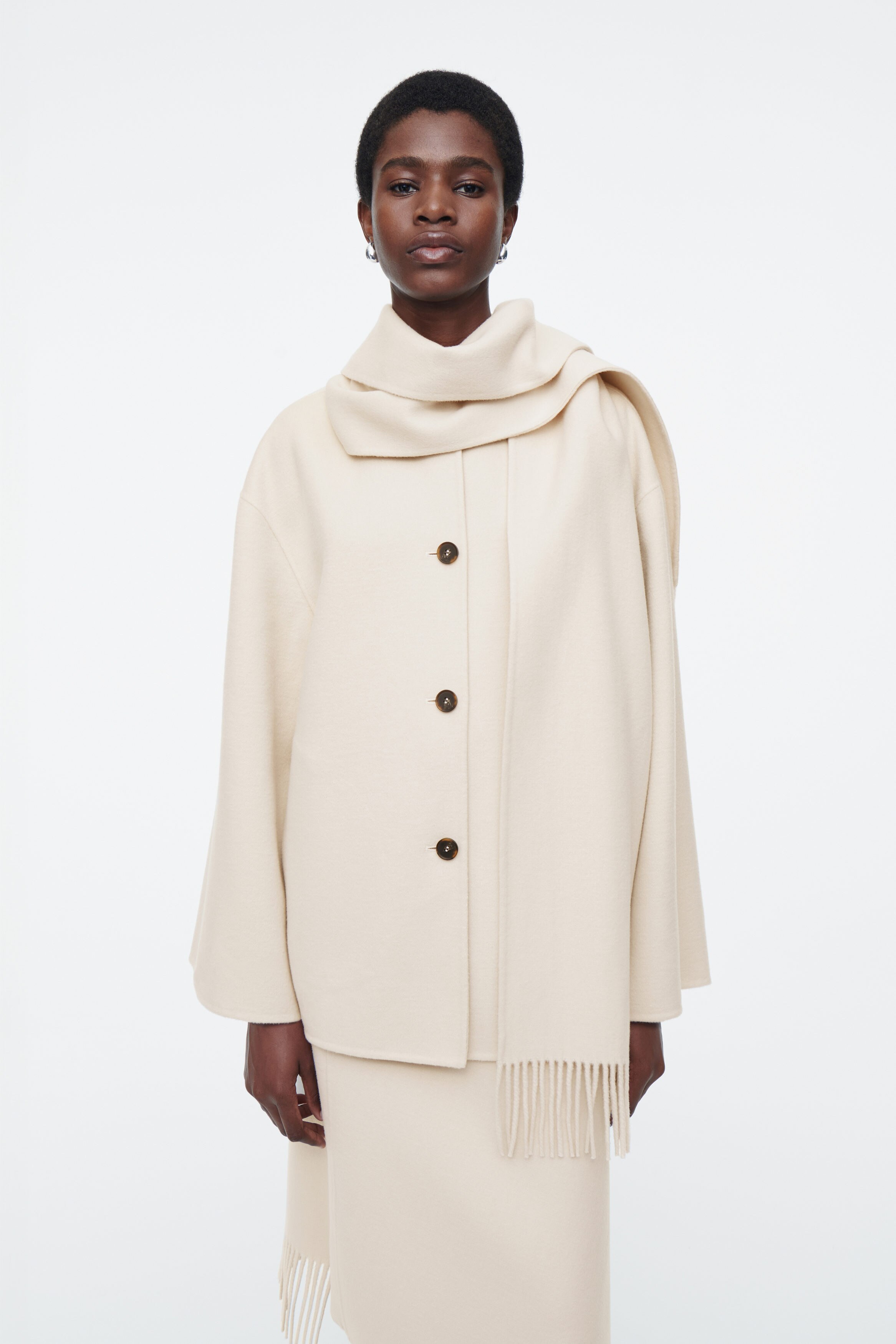 OVERSIZED WOOL-BLEND SCARF JACKET - WHITE | COS